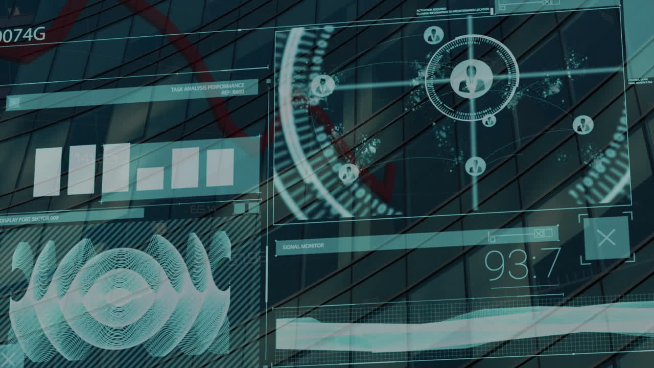 Animation of data processing over cityscape