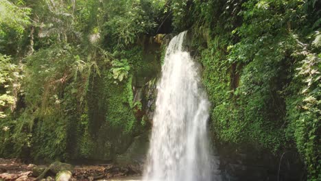 aerial shot of beautiful hidden waterfall in green forest