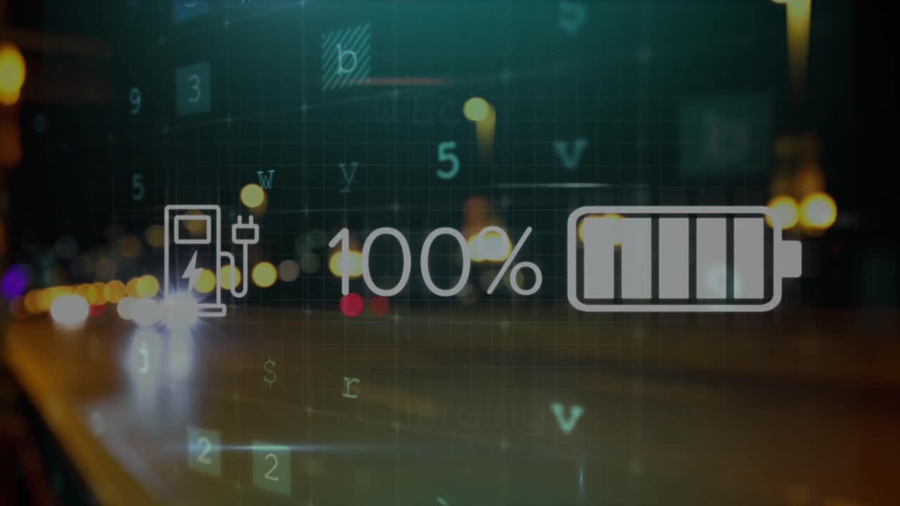 Animation of data processing with icons over cars on street