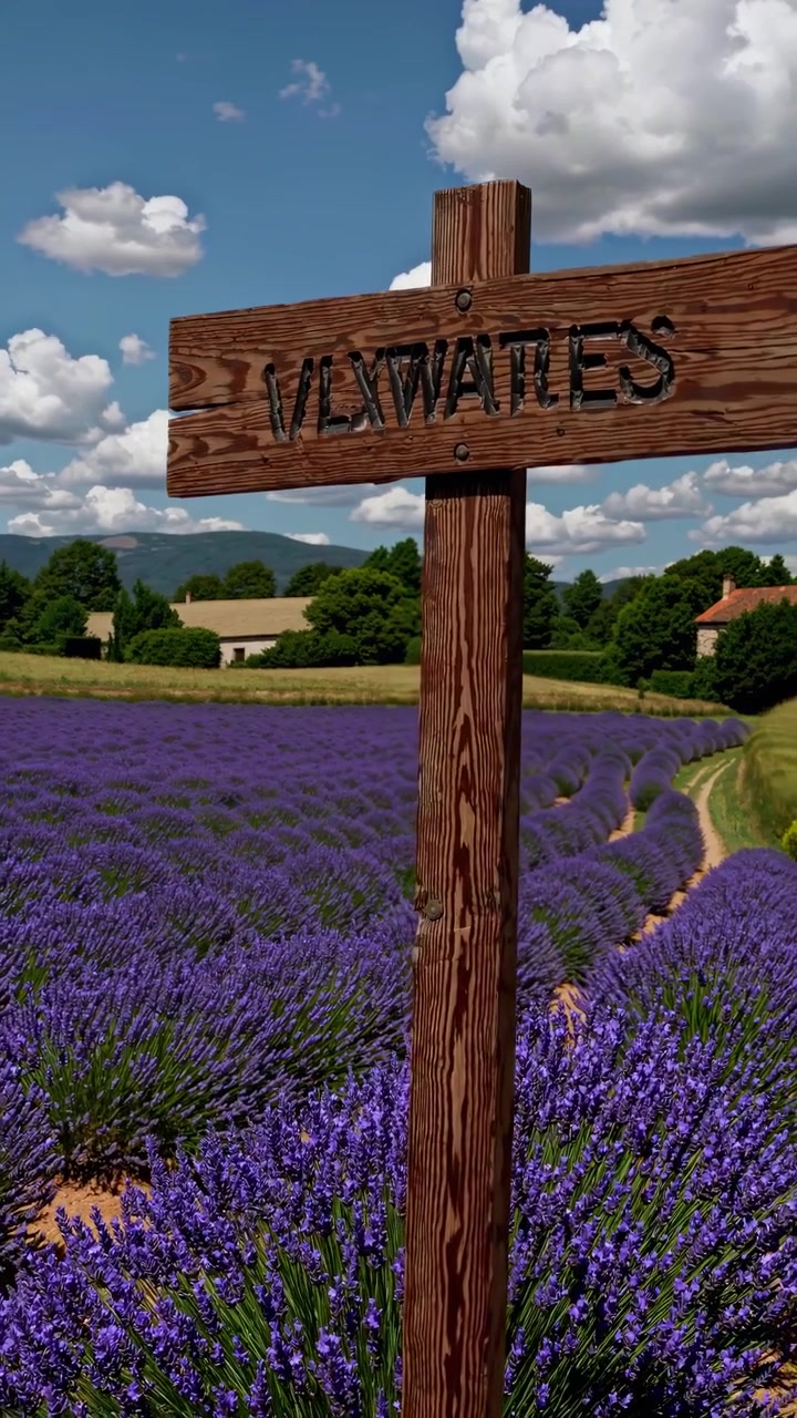 Smukke lavendelmarker i Provence med et rustikt bondehus