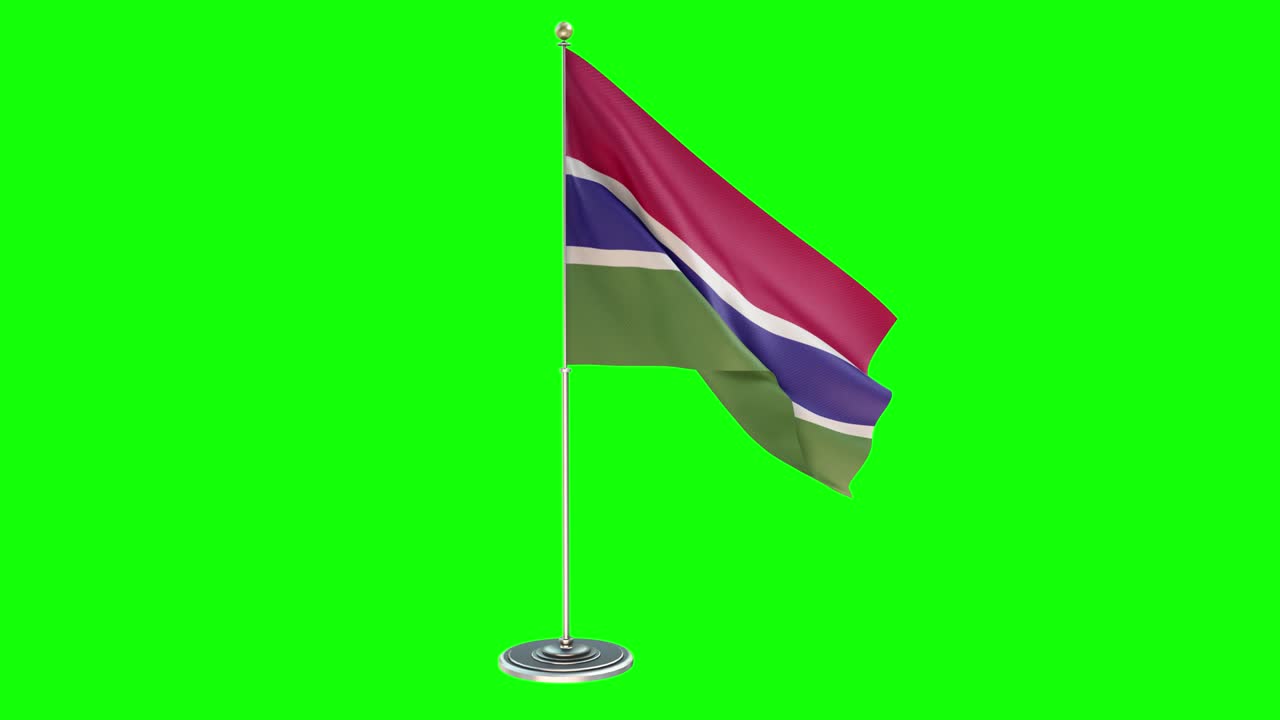 ilustración en bucle 3d de un pequeño poste de la bandera de gambia