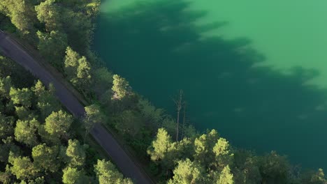 Green-lake,-drone-aerial-view.-Lithuania