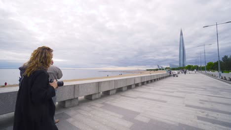 coastal city skyline view with people