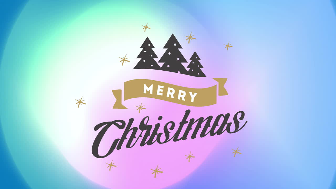 Animation of merry christmas text over christmas decorations on glowing vibrant background