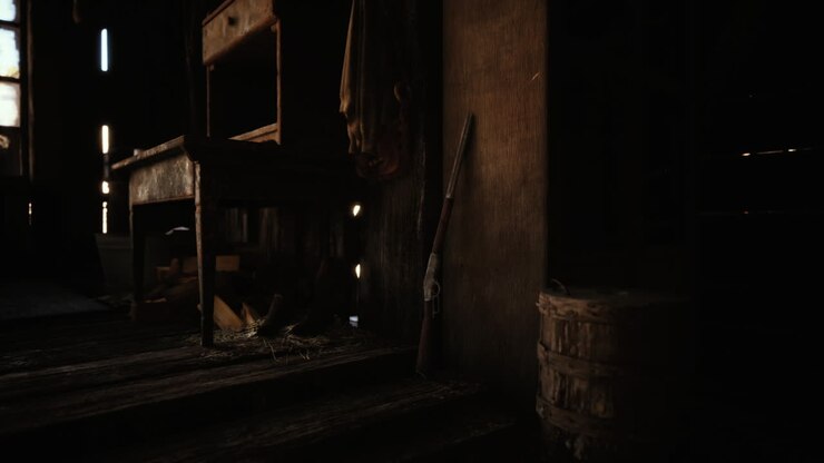 Rustic Cabin Interior with Vintage Rifle