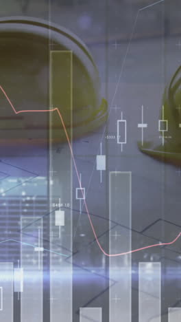 animación de estadísticas y procesamiento de datos sobre planes de arquitectos y cascos de seguridad