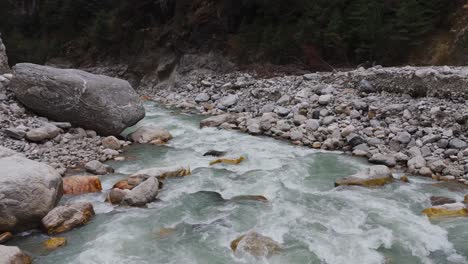 witness a pristine himalayan river winding through rocky terrain—pure waters, rugged beauty, and peaceful flow.