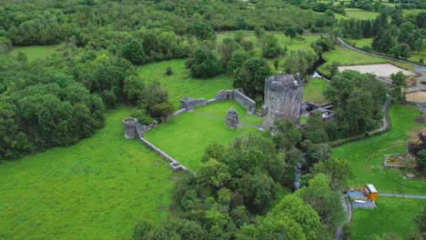 a 4 k static drone shot of this castle and countryside