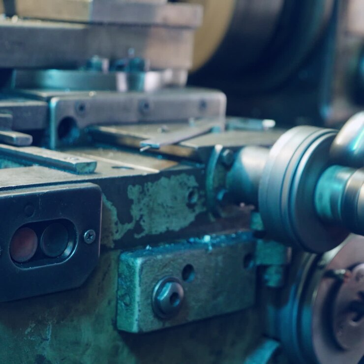 Giovane meccanico che lavora a un tornio. Industria metalmeccanica
