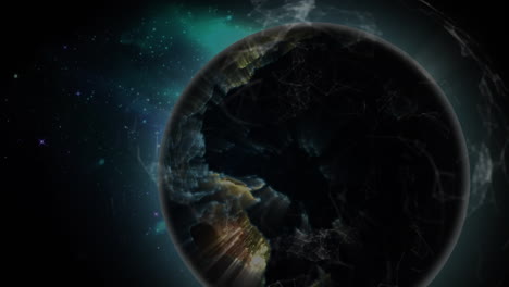 animation of red pattern over globe and glowing light trails