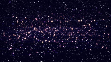 animación de nieve cayendo sobre luces púrpuras brillantes