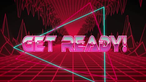 animation of get ready text in multicolored triangles over digital moving stalagmite