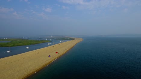 Aerial-view-over-Keyhaven-Lake,-Milford-on-Sea,-Lymington,-United-Kingdom