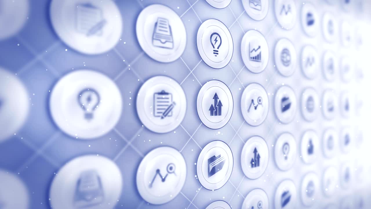 conjunto de iconos de negocios, antecedentes de negocios globales, animación de bucle cg,