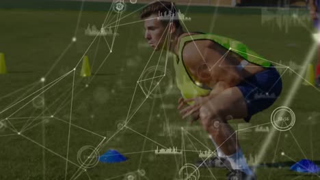 animación del procesamiento de datos y la red de conexiones sobre los jugadores de fútbol