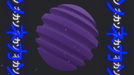 animation of purple globe and chinese symbols on black background