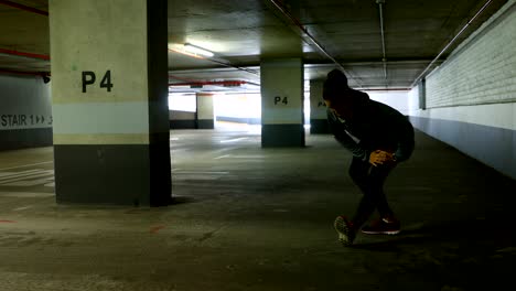 woman exercising at underground car parking lot 4k