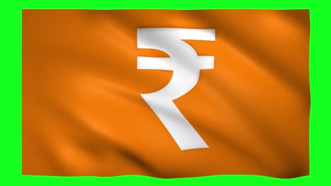 symbol of the rupees on the waving flag on green screen for chroma key