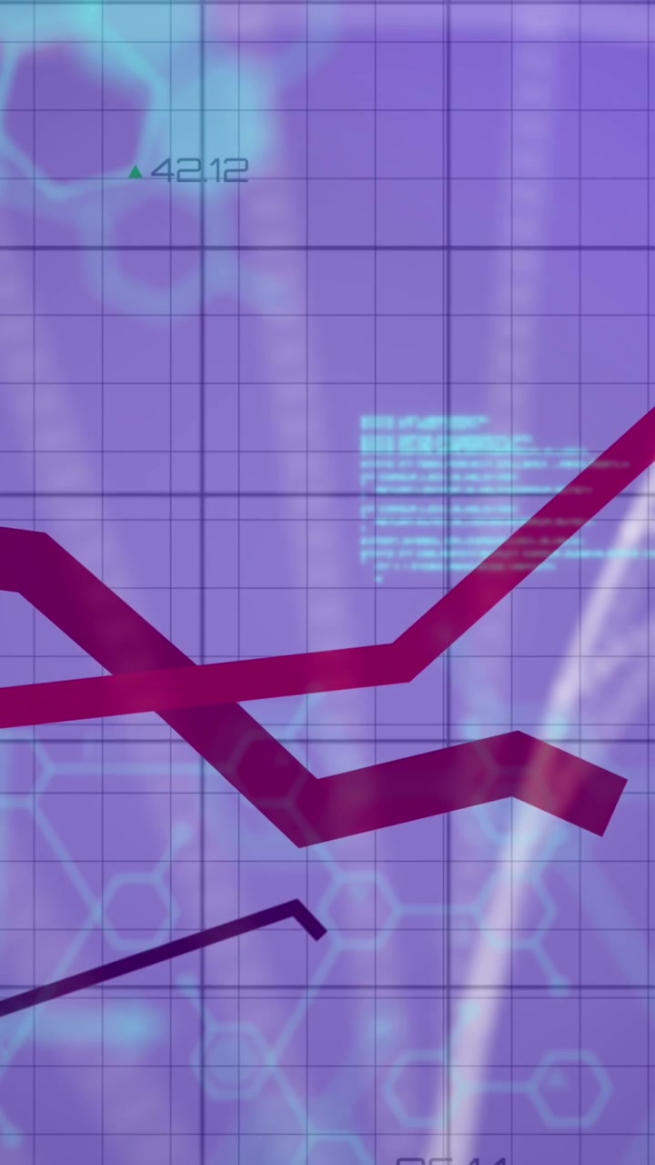 Animation of financial data processing over arrows on blue background