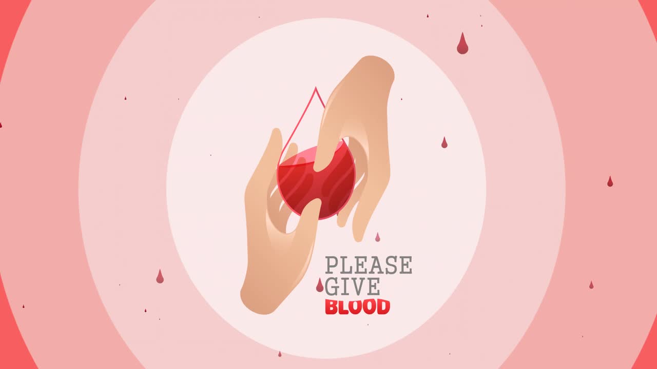 손과 물방울 로고와 분홍색 원 위에 혈액의 물방울이 있는 혈액 텍스트를 부탁드립니다.