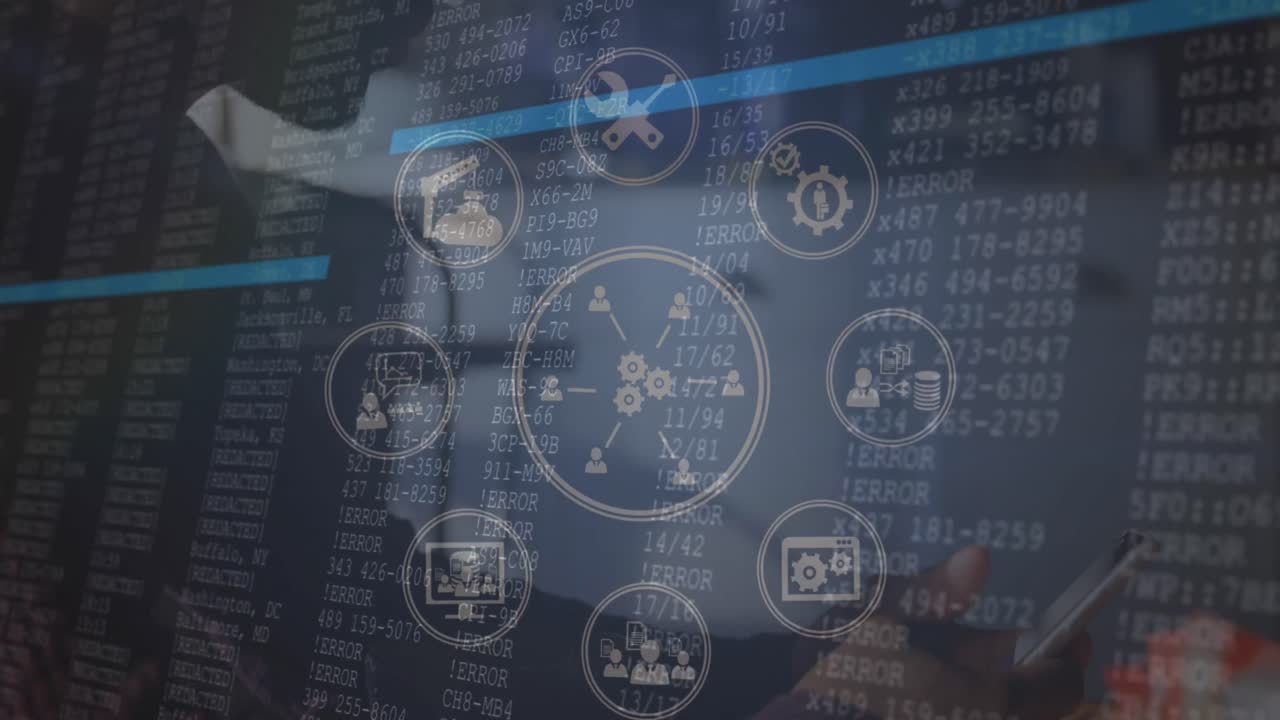 Animation of data processing with network of connections over african american man using smartphone