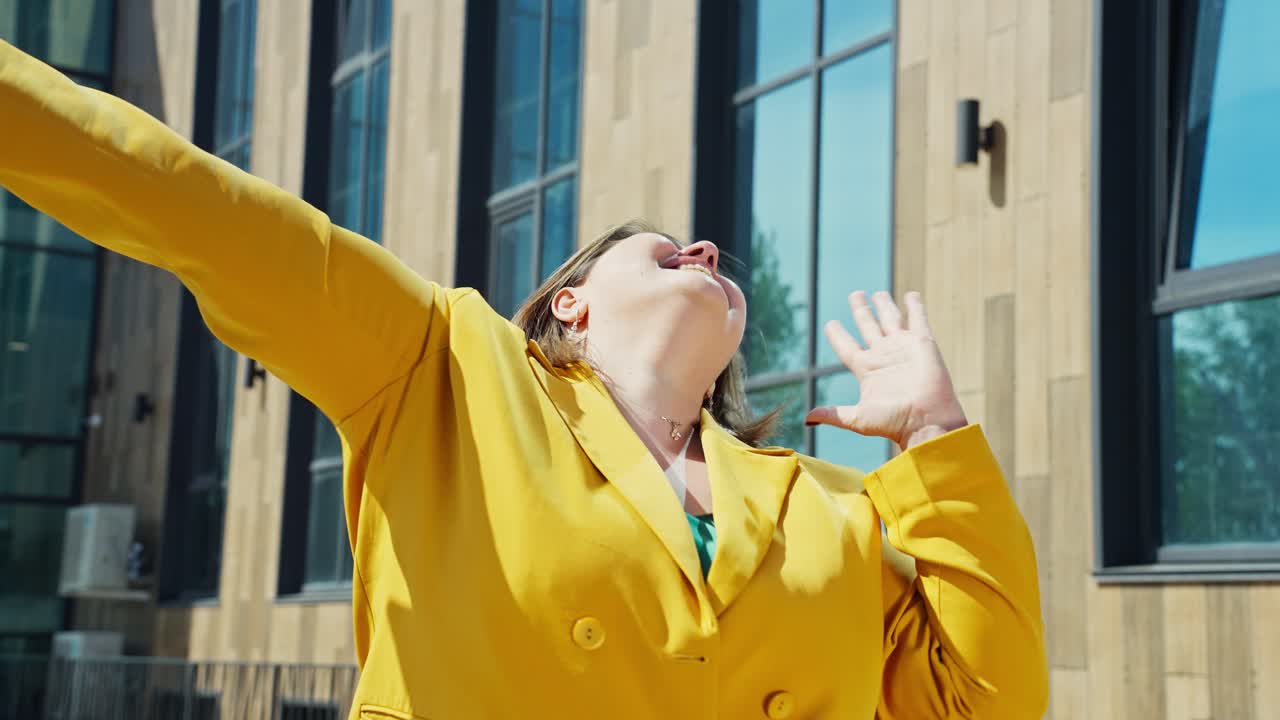 Woman Celebrating Outdoors
