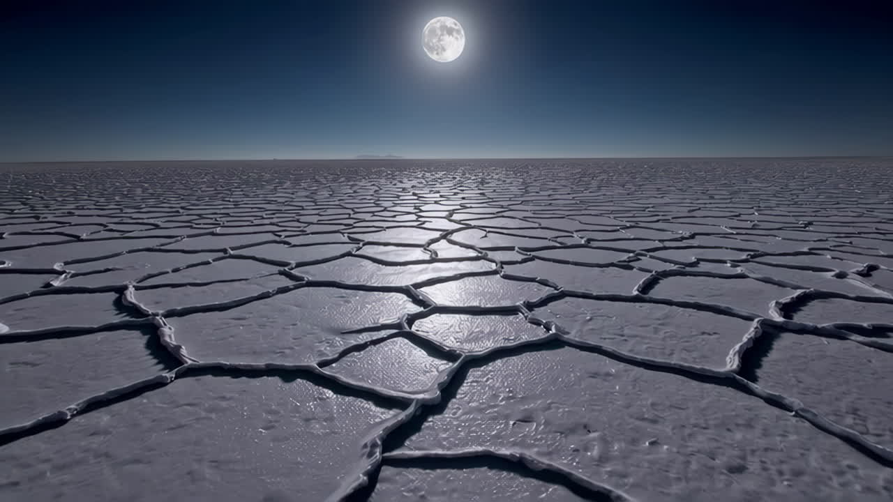 Full Moon over a Vast, Cracked Salt Flat