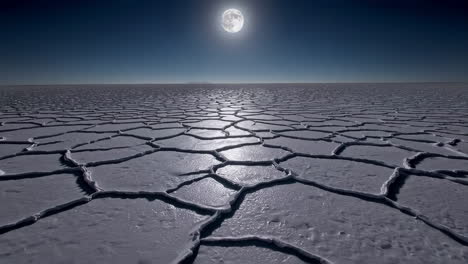 full moon over a vast, cracked salt flat