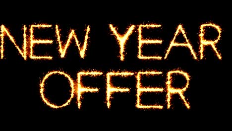 new year offer text sparkler glitter sparks firework loop animation