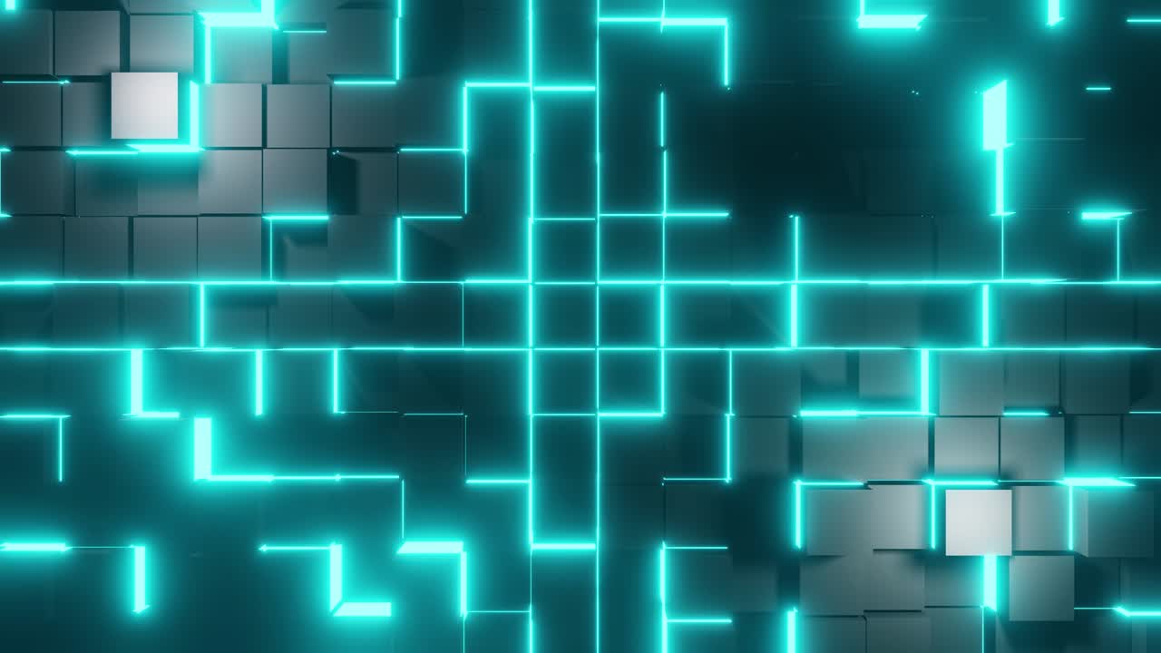 cubos grises con fondo de iluminación de neón azul