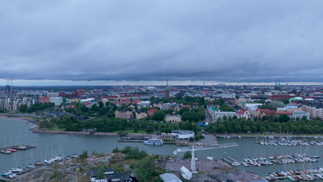 aerial view of a gloomy, windy evening at eira and sirpalesaari, in helsinki