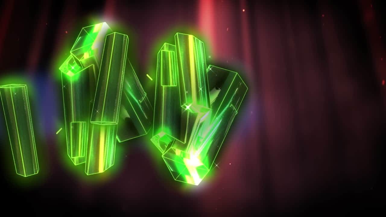 animación de diamantes verdes que se mueven sobre un fondo rojo y negro