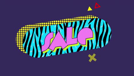 animación de texto de venta en burbuja de habla retro con formas abstractas