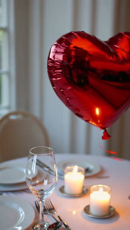 romantic dinner setting with heart balloon