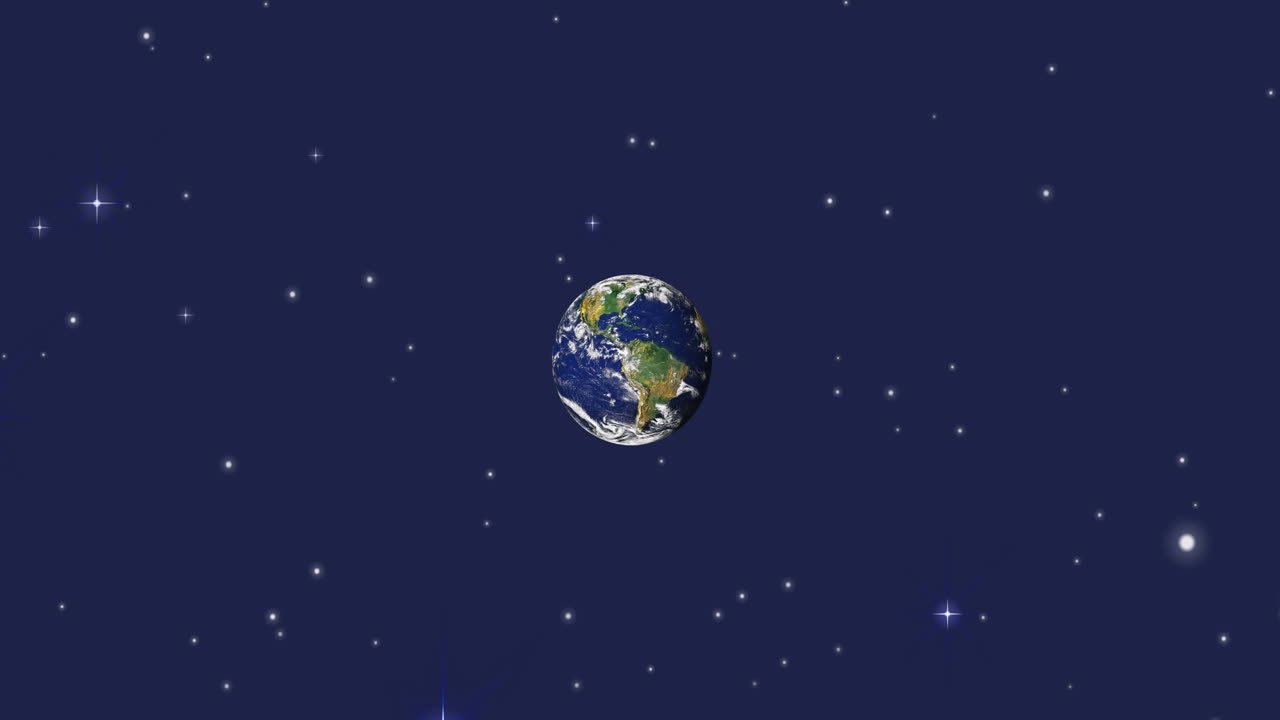 Animation of universe with planet earth and stars on blue sky