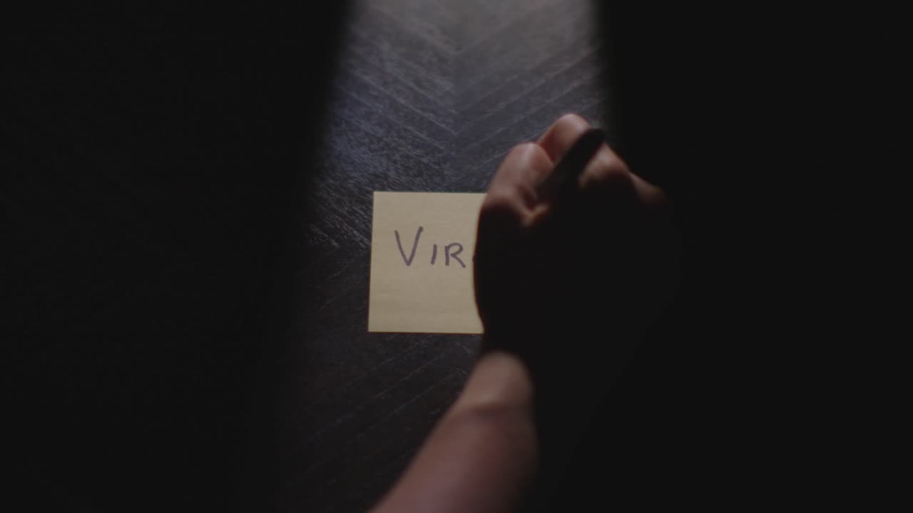 "Virgo" written on a Sticky Note with a sharpie and placed on a table under dramatic lighting
