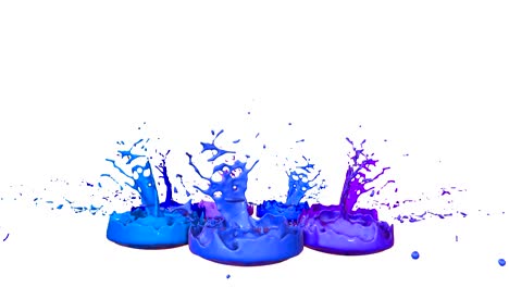 paints dance with time slowdown on white background. simulation of 3d splashes of ink on a musical speaker that play music. splashes as a bright background in ultra high quality 4k. shades of blue 5