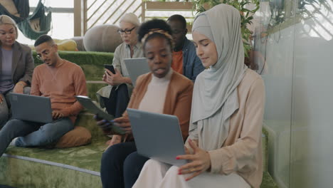 diverse team meeting in modern office