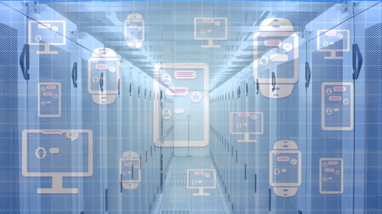 컴퓨터 서버를 통해 ai 아이콘으로 ai 데이터 처리의 애니메이션