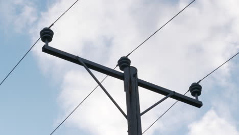 electricity supply pole and cables outside, low angle shot