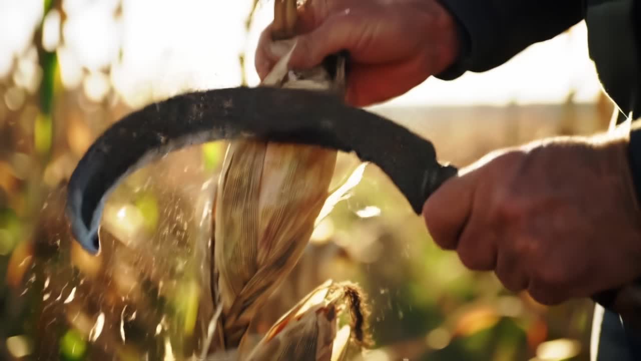 Harvesting Corn in a Sunny Field, Showcasing the Care of Agriculture During Autumn