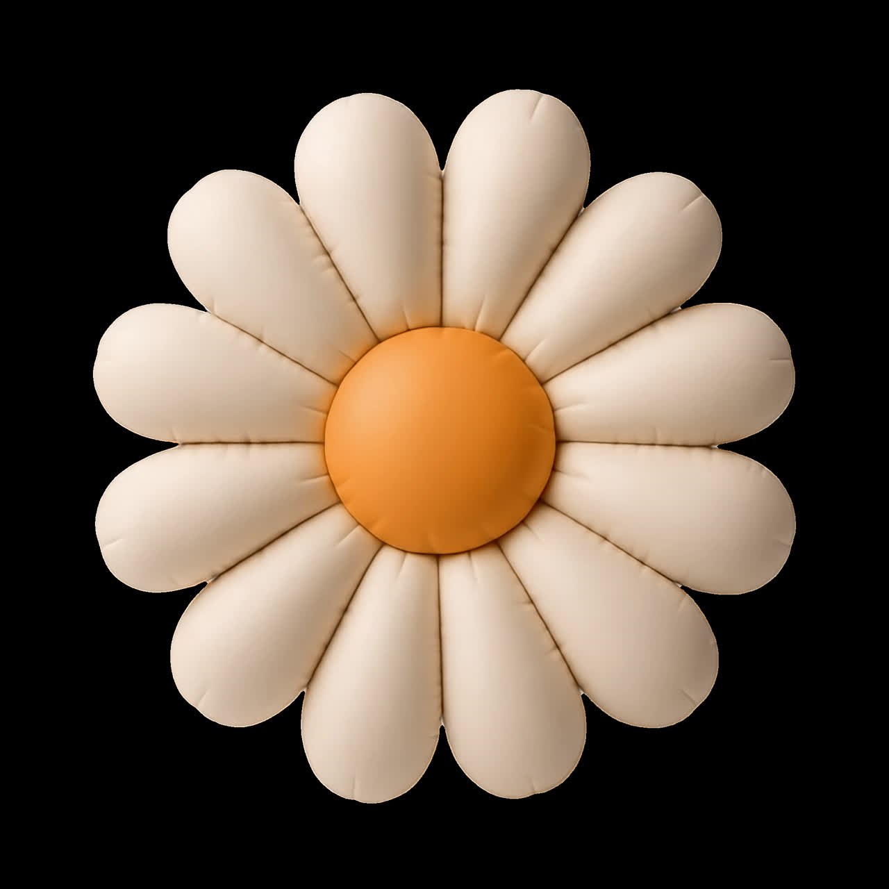 Soft daisy-shaped cushion decor animation isolated asset, transparent 4K video, alpha channel