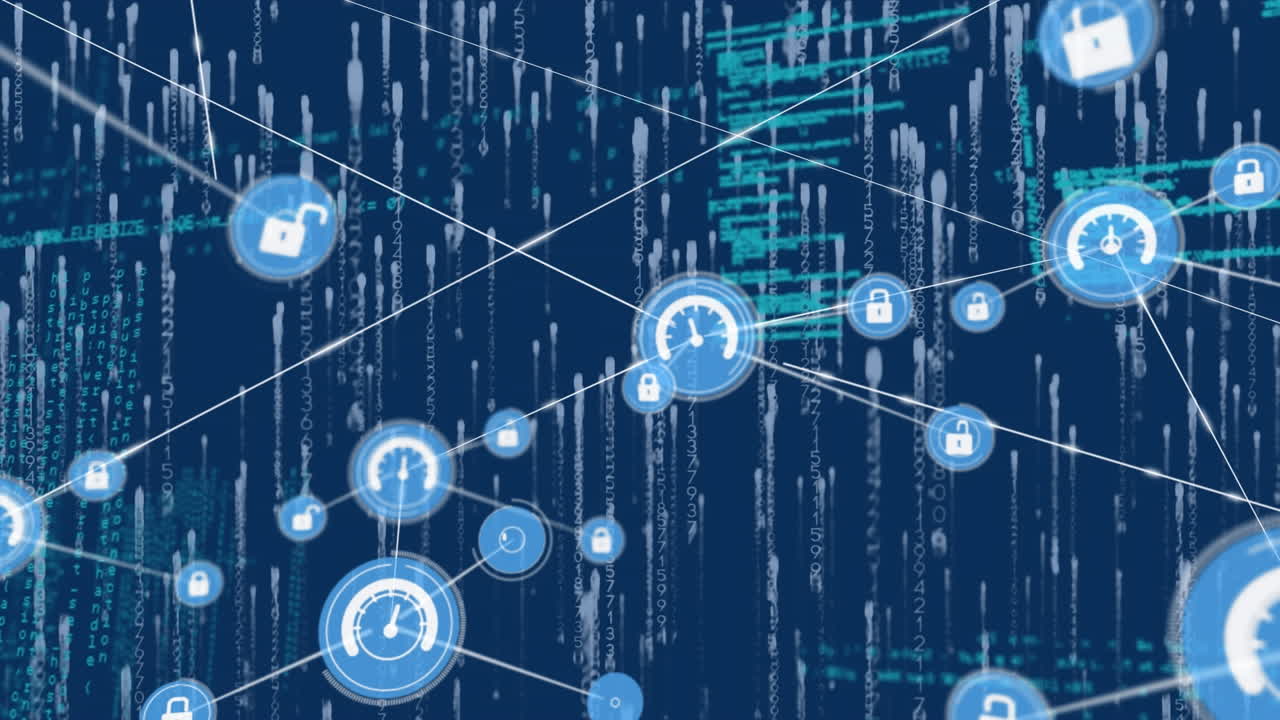 회로판과 데이터 처리에 대한 아이콘으로 연결 네트워크의 애니메이션