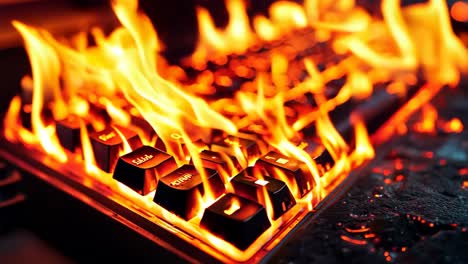 un primer plano de un teclado en llamas