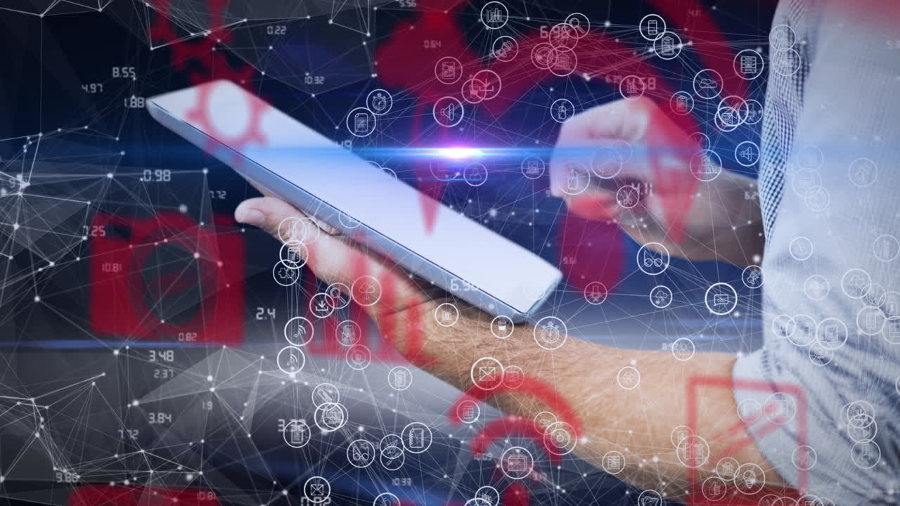 노트북을 사용하여 시니어 커플을 통한 연결 네트워크의 애니메이션