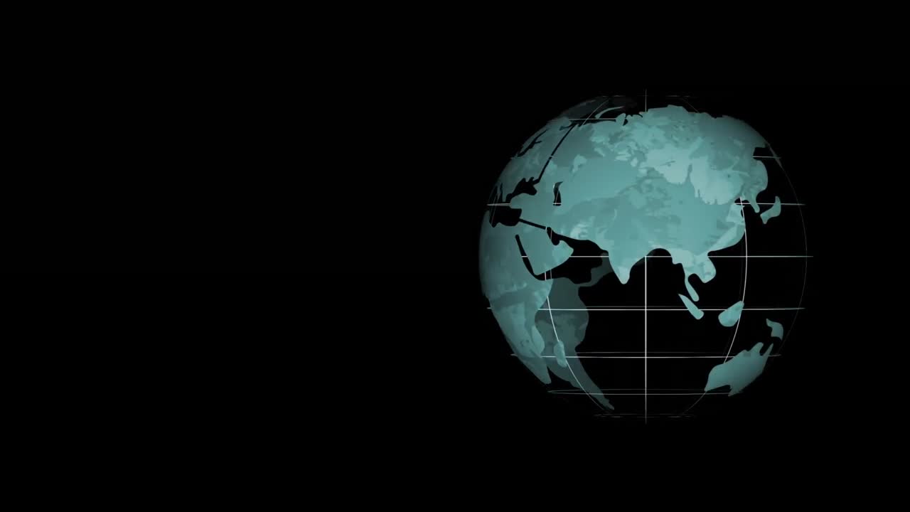 Digital animation of spinning globe icon against black background