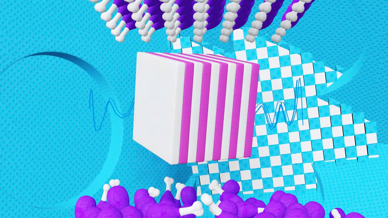 미니멀 3d 아트: 기하학적 디자인 공간에서 애니메이션 된 세련된 스터 객체, 트렌디한 색상 조합, 루프 모션, 4k 비디오