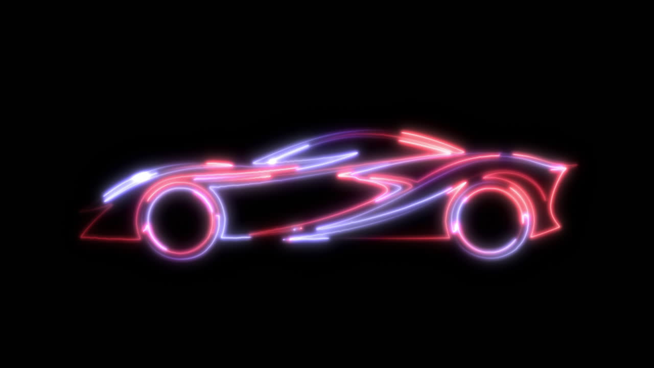 Neon Light Trail Sports Car Outline on Black Background