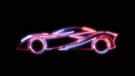 neon light trail sports car outline on black background