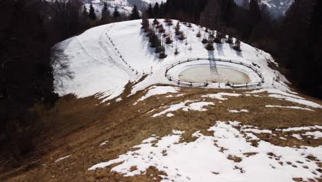 Bergamasque-Alps-aerial-drone-view,-Orobie-Cattedrale-vegetale,-snowy-mountain